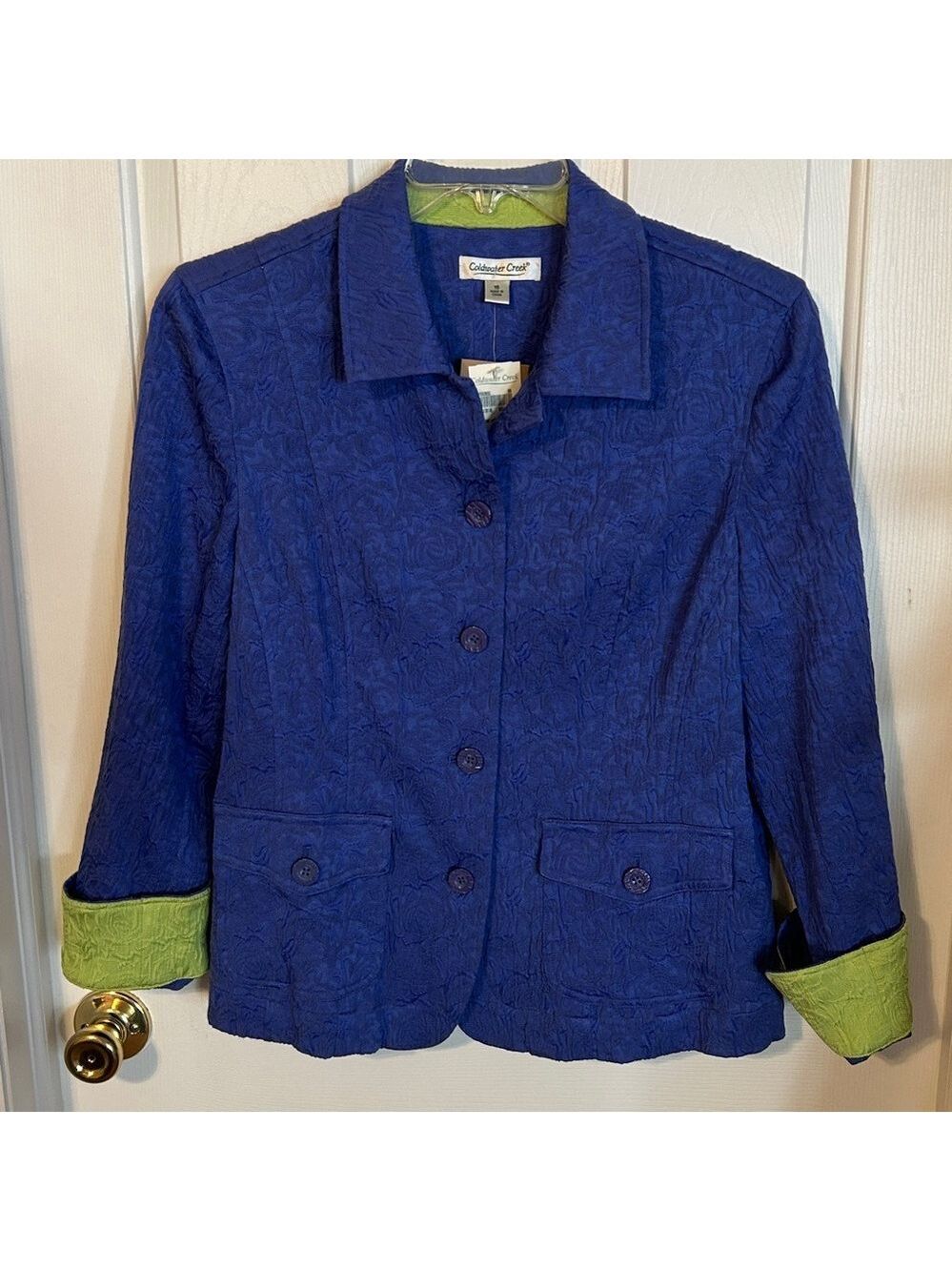Coldwater Creek purple Blazer with Lime Accents. NWT, size 16.